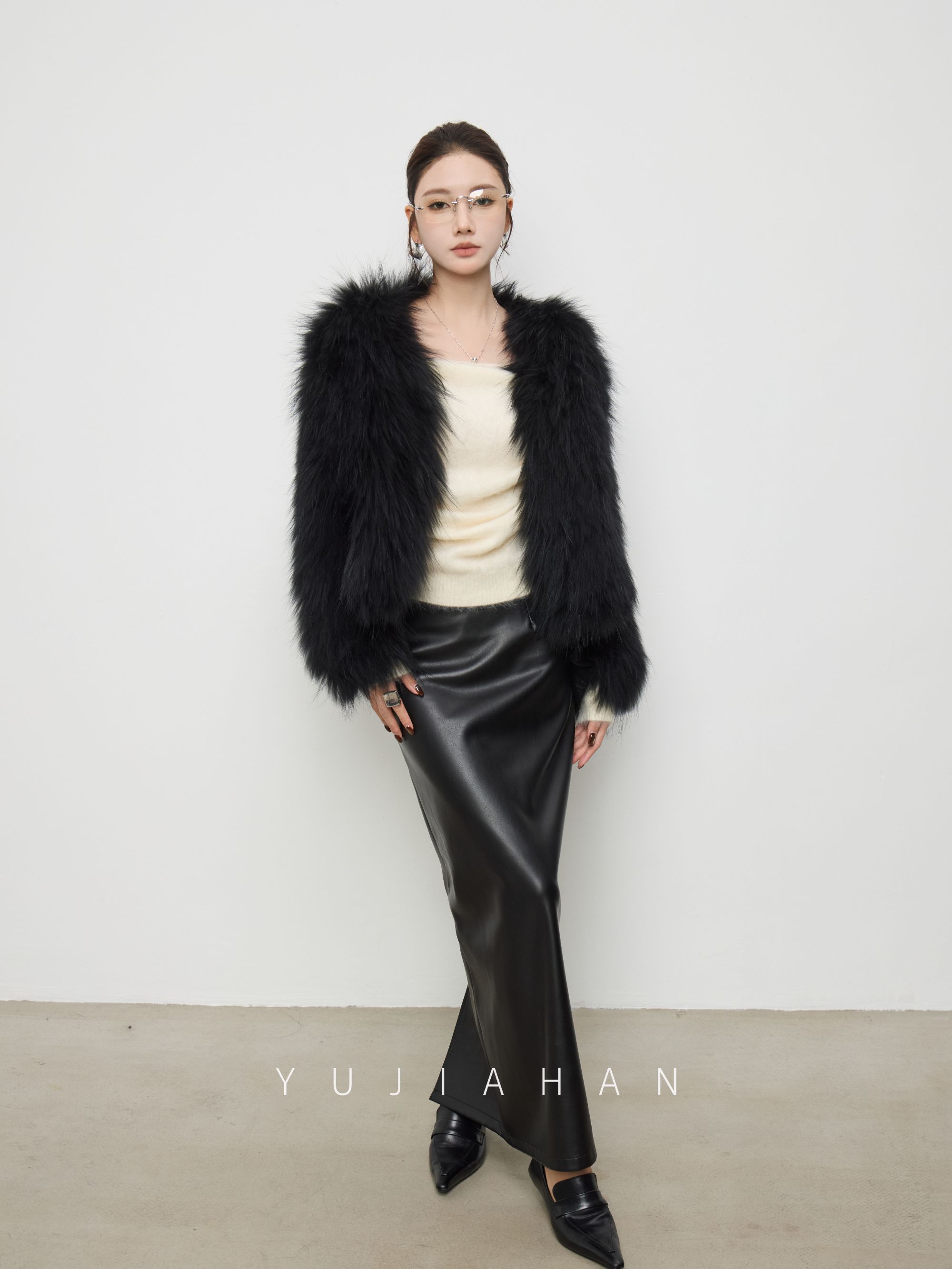 YUJIAHAN「貉影绒裘」貉子毛皮草女秋冬季气质时尚保暖短款毛毛外套