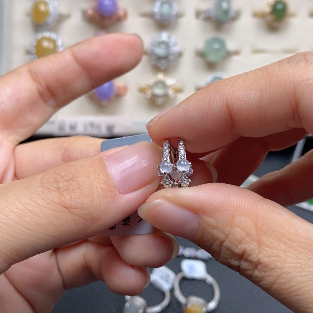 翡翠戒指银S925镶嵌戒指