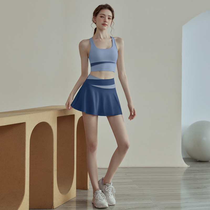跨境运动内衣瑜伽套装女夏季健身房两件套速干裤跑步瑜伽服短裙