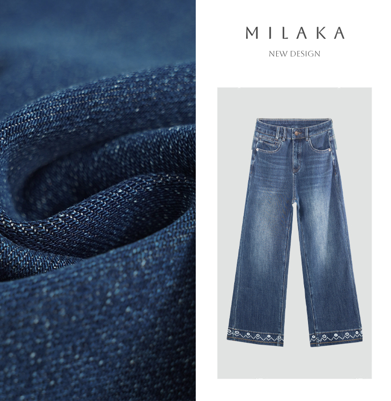 MILAKA•【鹿隐深林】• 新款小个子刺绣直筒牛仔高腰阔腿显瘦奶奶裤