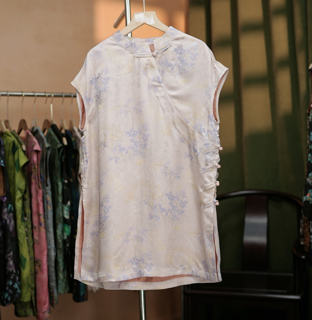 {兰莲花}国风女士奥黛中长款飞袖薄款款上衣宽松复古休闲提花半裙