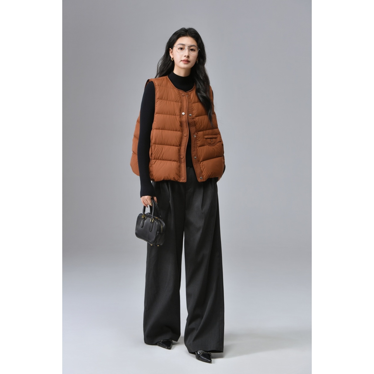 轻薄短款圆领宽松轻羽绒开衫马甲ZYD056恒