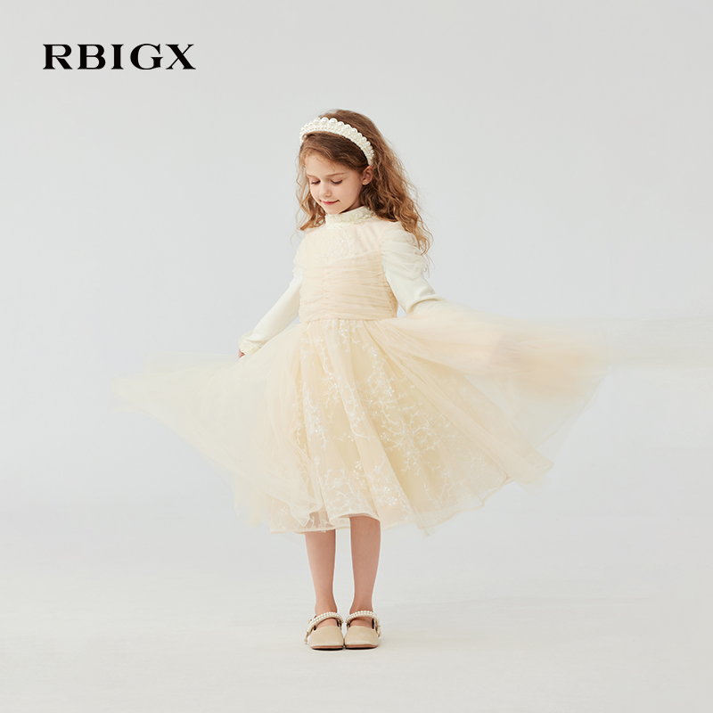 RBIGX瑞比克童装2025冬季新款网纱公主礼服连衣裙LY4DR2682