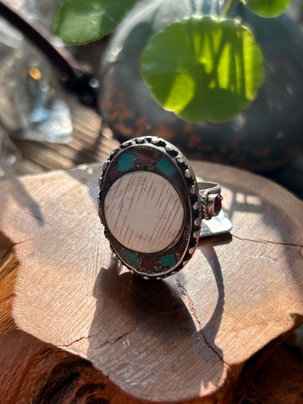 925银戒指 尼泊尔纯手工银镶嵌车藏饰戒指时尚复古