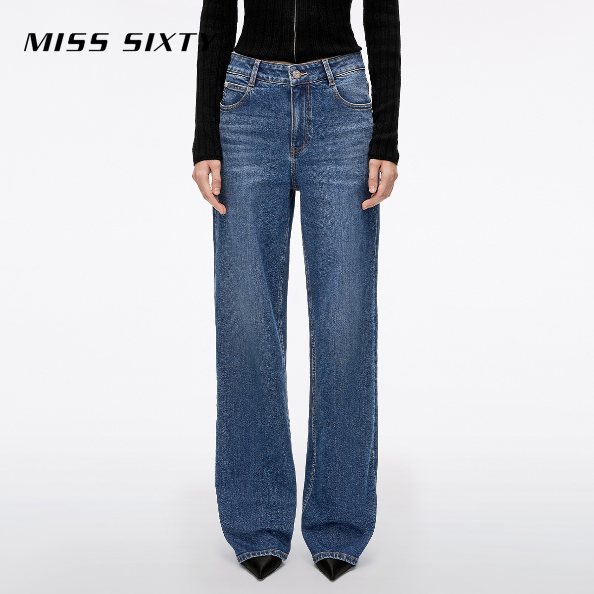 Miss Sixty2025秋季新款牛仔裤女中腰棉质通勤显瘦直筒裤