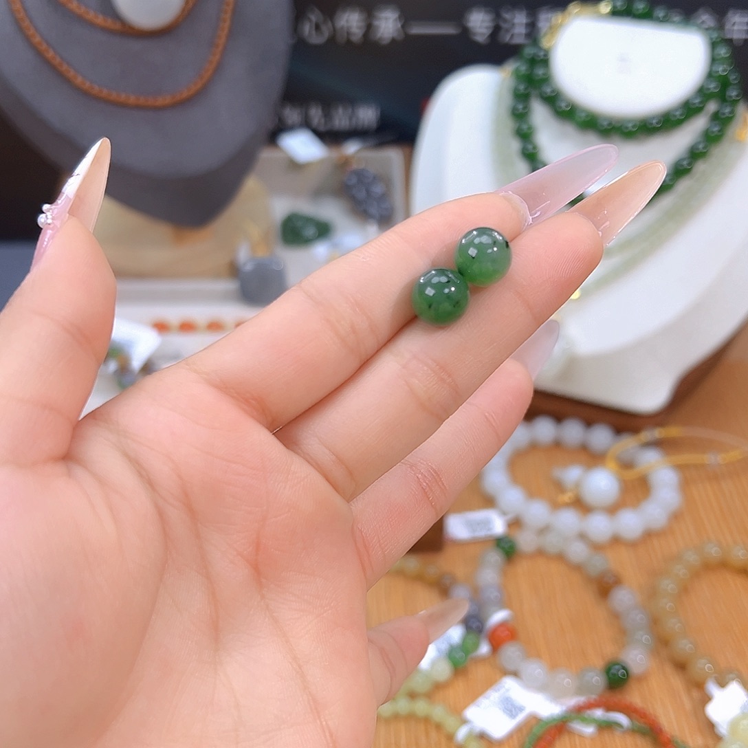 和田玉银S925镶嵌耳饰sj