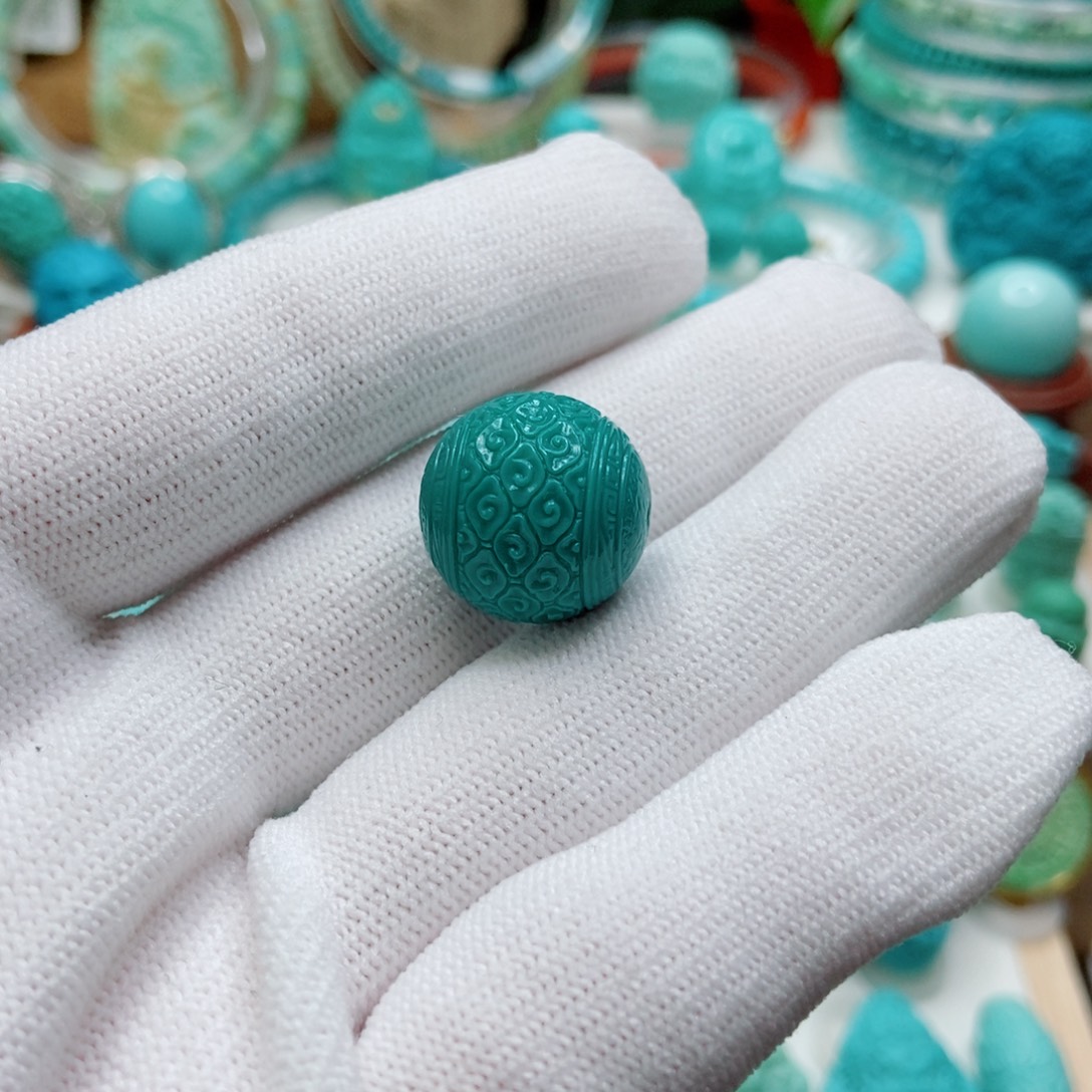 绿松石未镶嵌祥云纹圆珠16mm
