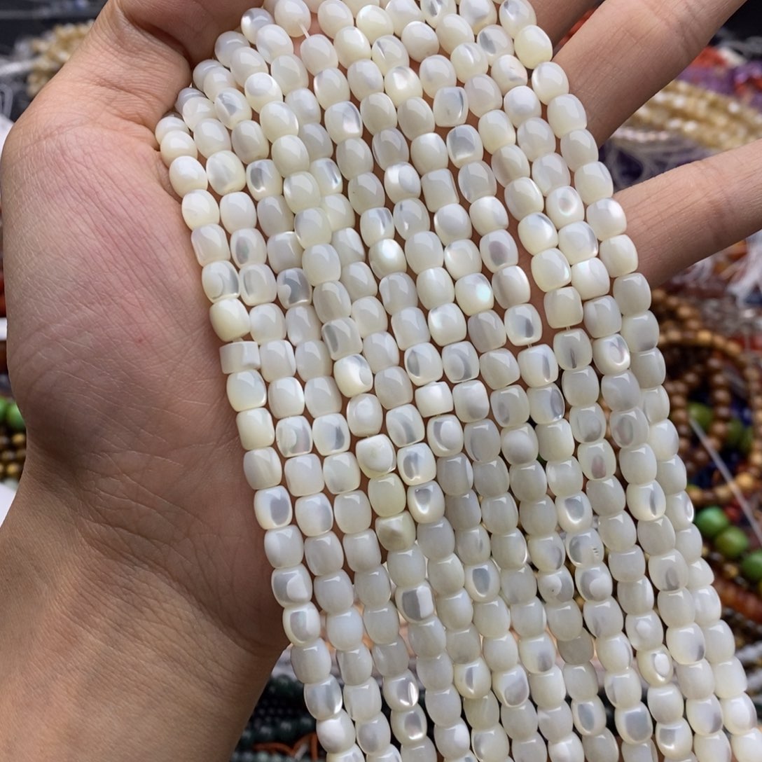 未镶嵌玛瑙/玉髓珠宝半成品一条天然6×6白马蹄螺贝壳桶珠
