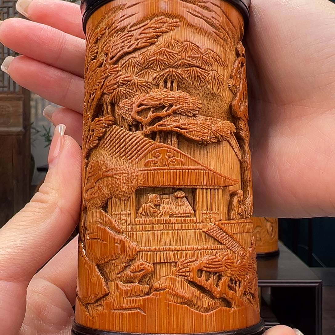 竹竹雕秋声赋茶叶罐