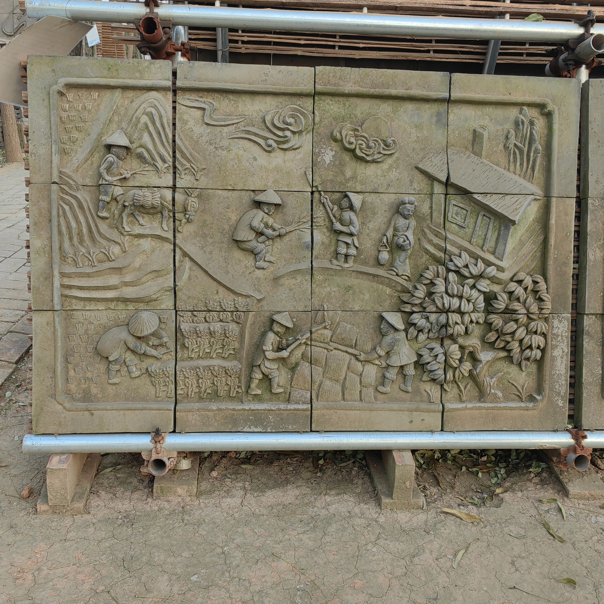 精品砖雕山西手工雕刻土窑烧制春夏秋冬影壁春耕图尺寸950*1420