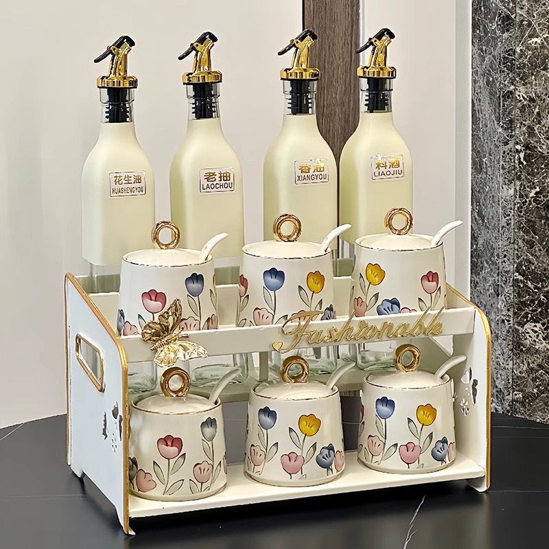 法式轻奢调料盒家用厨房高端味精盐罐新款佐料调味用品收纳盒套装