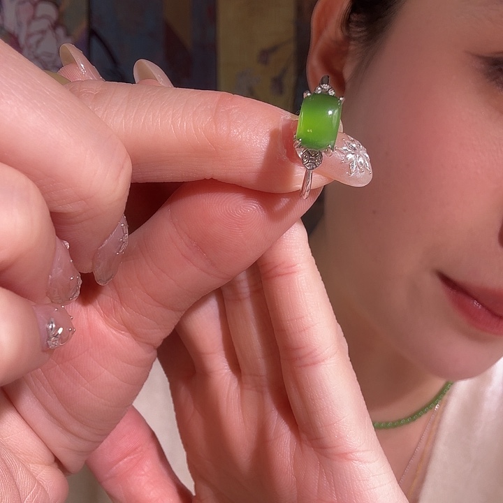 和田玉银S925镶嵌戒指