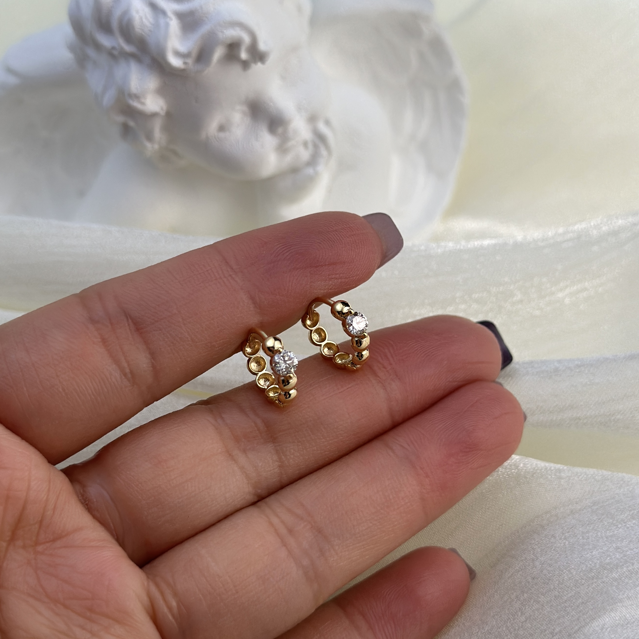 18K金镶天然钻石30分珠珠耳包一对XC