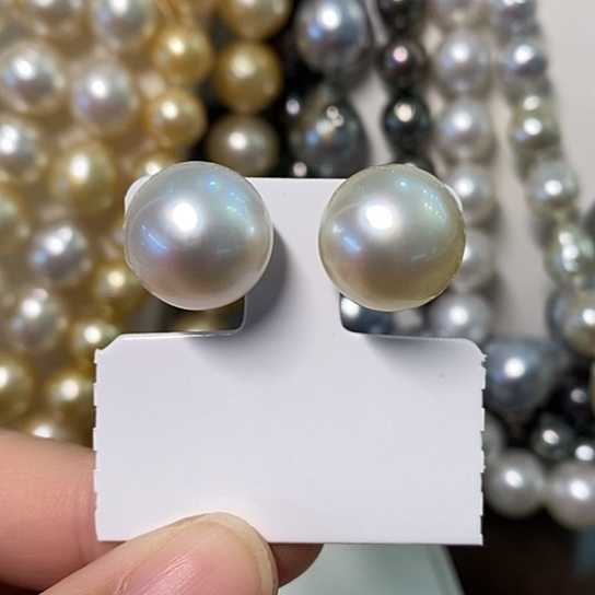 海水珍珠耳饰银S925镶嵌13.3