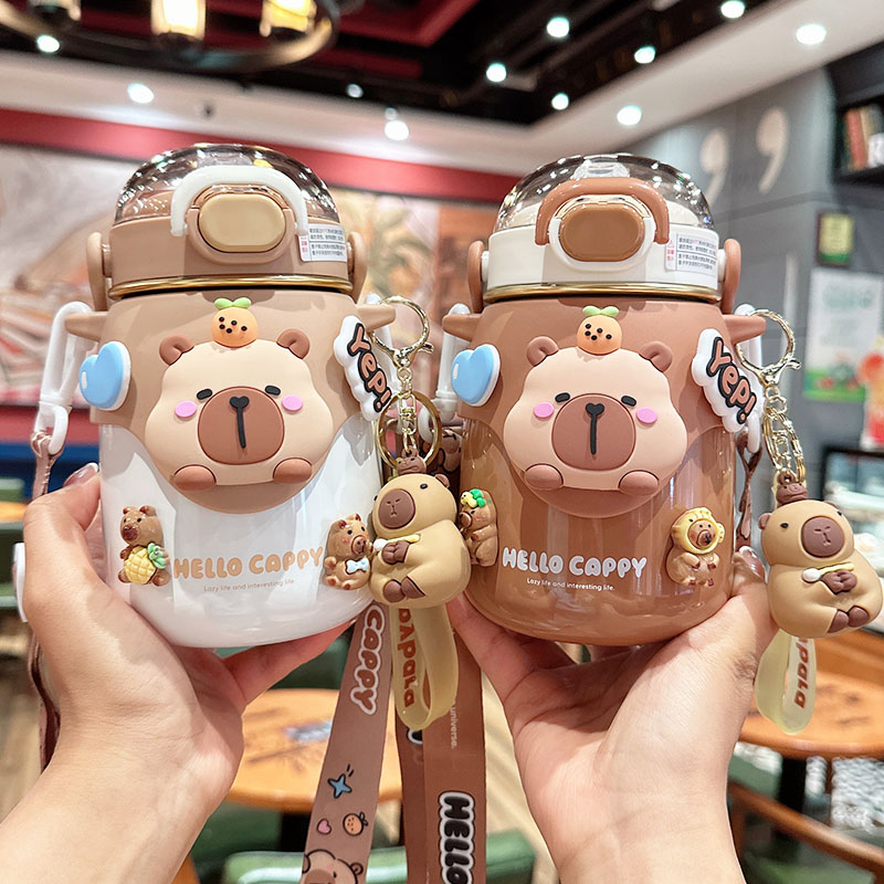 卡皮巴拉儿童保温杯幼儿园上学专用女孩可爱吸管杯大容量便携水壶