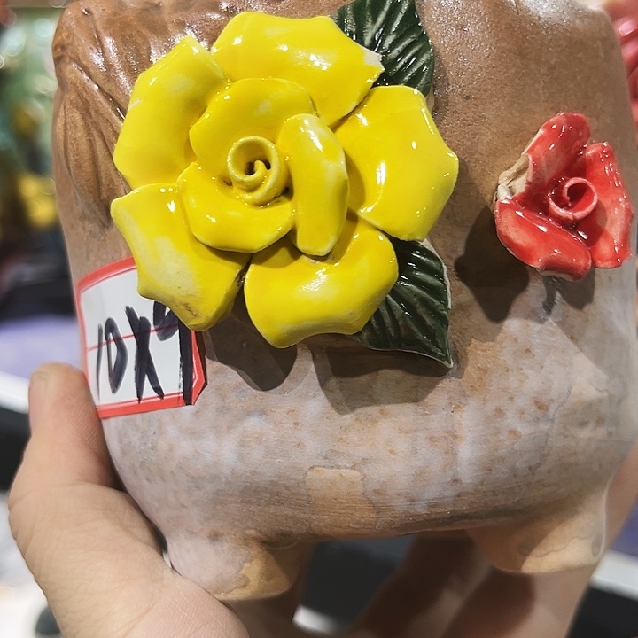 瓷片捏花花盆多肉植物花盆