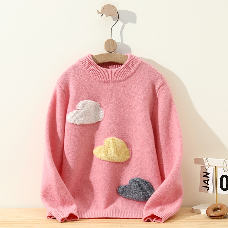  儿童100%羊毛衫加厚爱心刺绣女童洋气时尚百搭针织打底衫