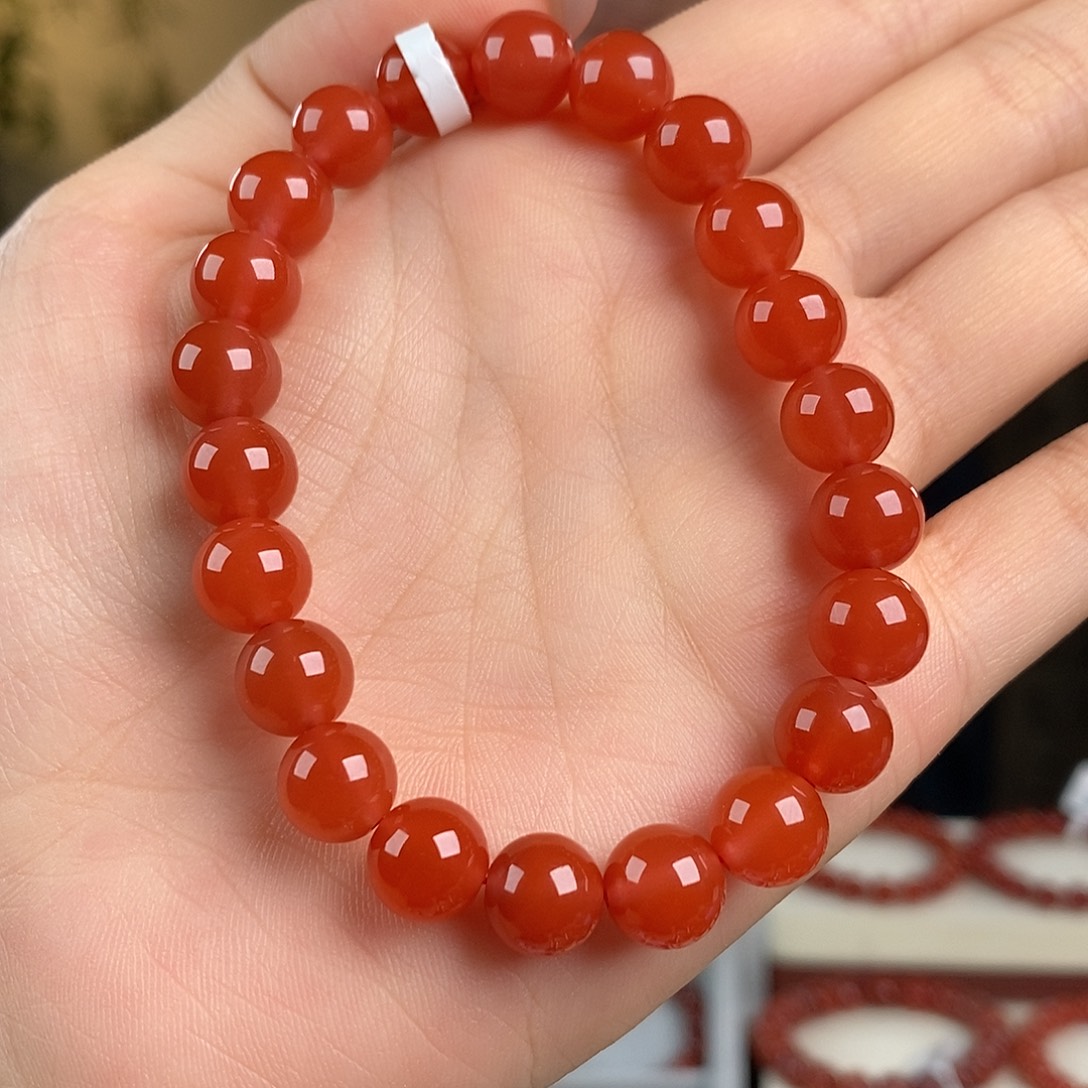 南红玛瑙未镶嵌手串原矿无胶8.5mm 冰红特级保山