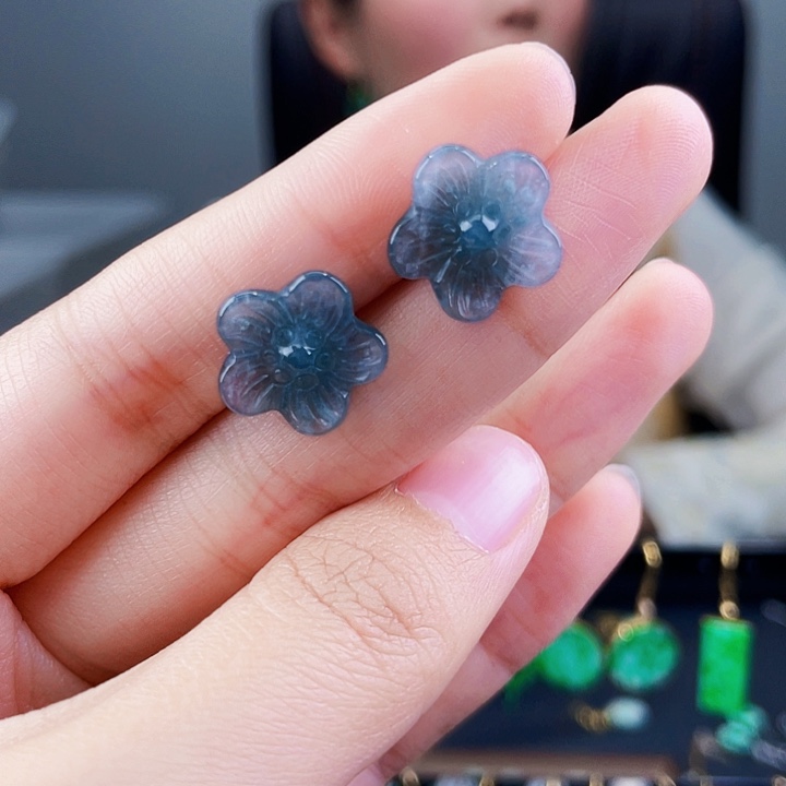 翡翠银S925镶嵌耳饰饰品