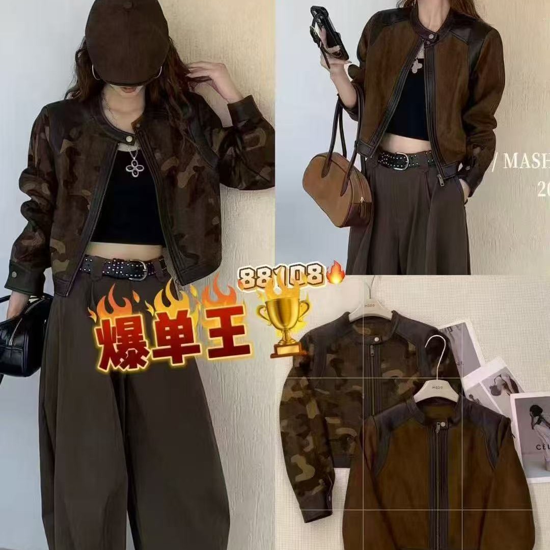 拼接常规款女圆领秋季厚款短外套春秋立领网红宽松