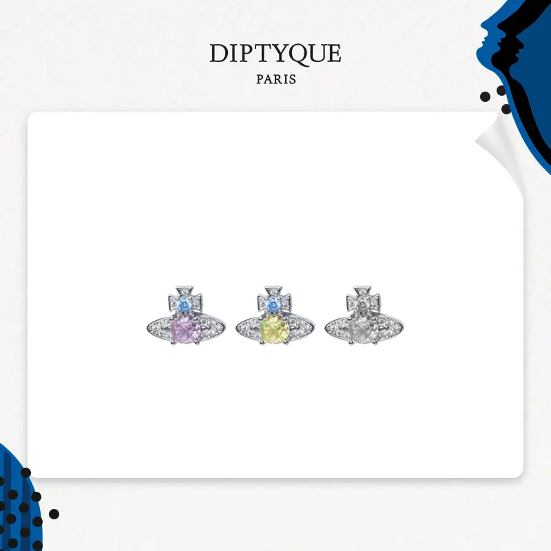 铜合金合成锆石耳饰 Diptyque「土星orb系列 」土星锆钻耳钉 L3-1