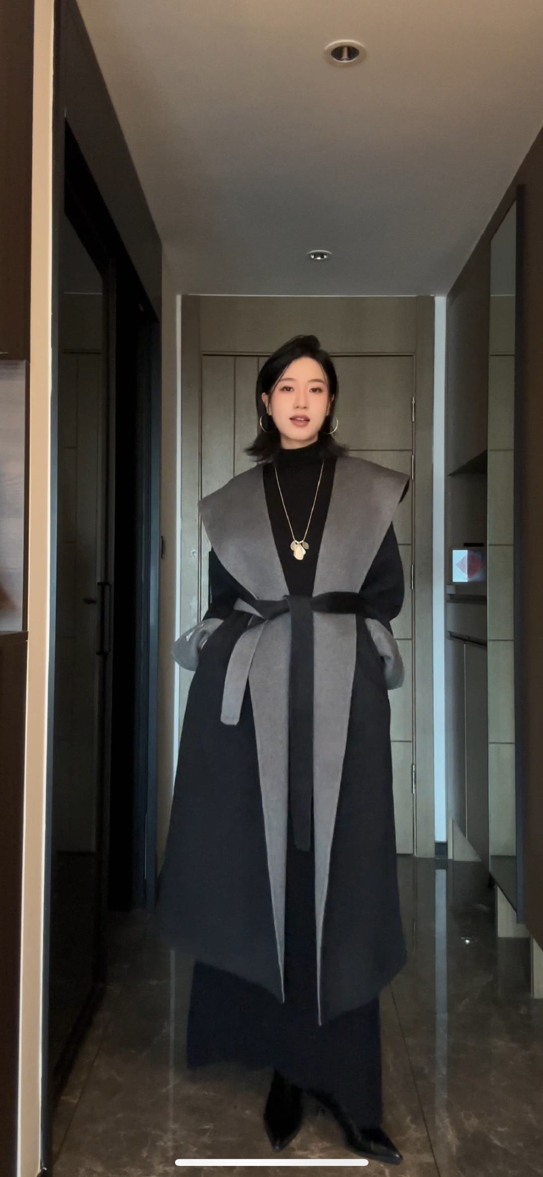 【杨】秋冬气质新款韩版宽松百搭连帽双色轻奢羊毛大衣女