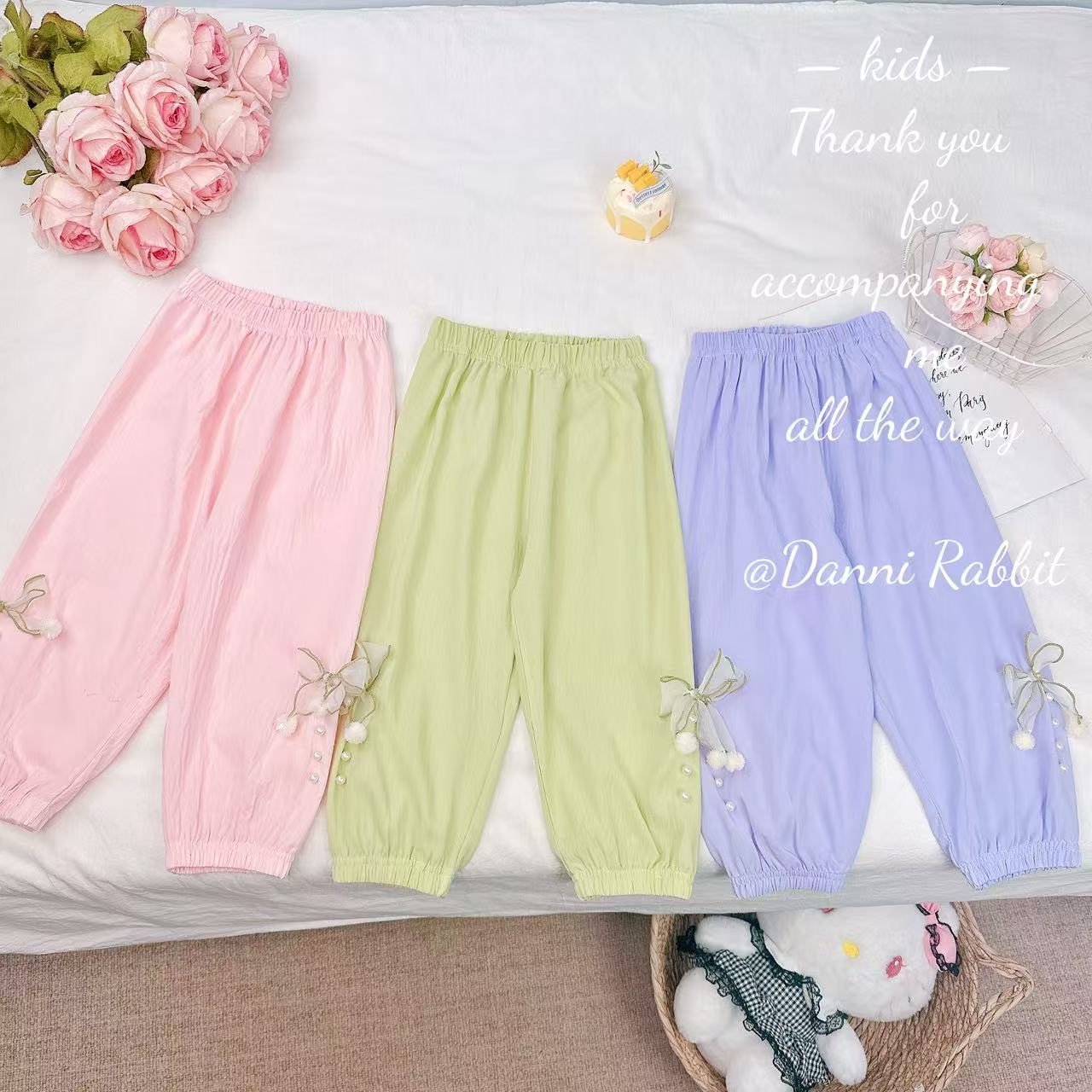 夏季新品轻薄时尚百搭蝴蝶结女童休闲裤 D-AB290