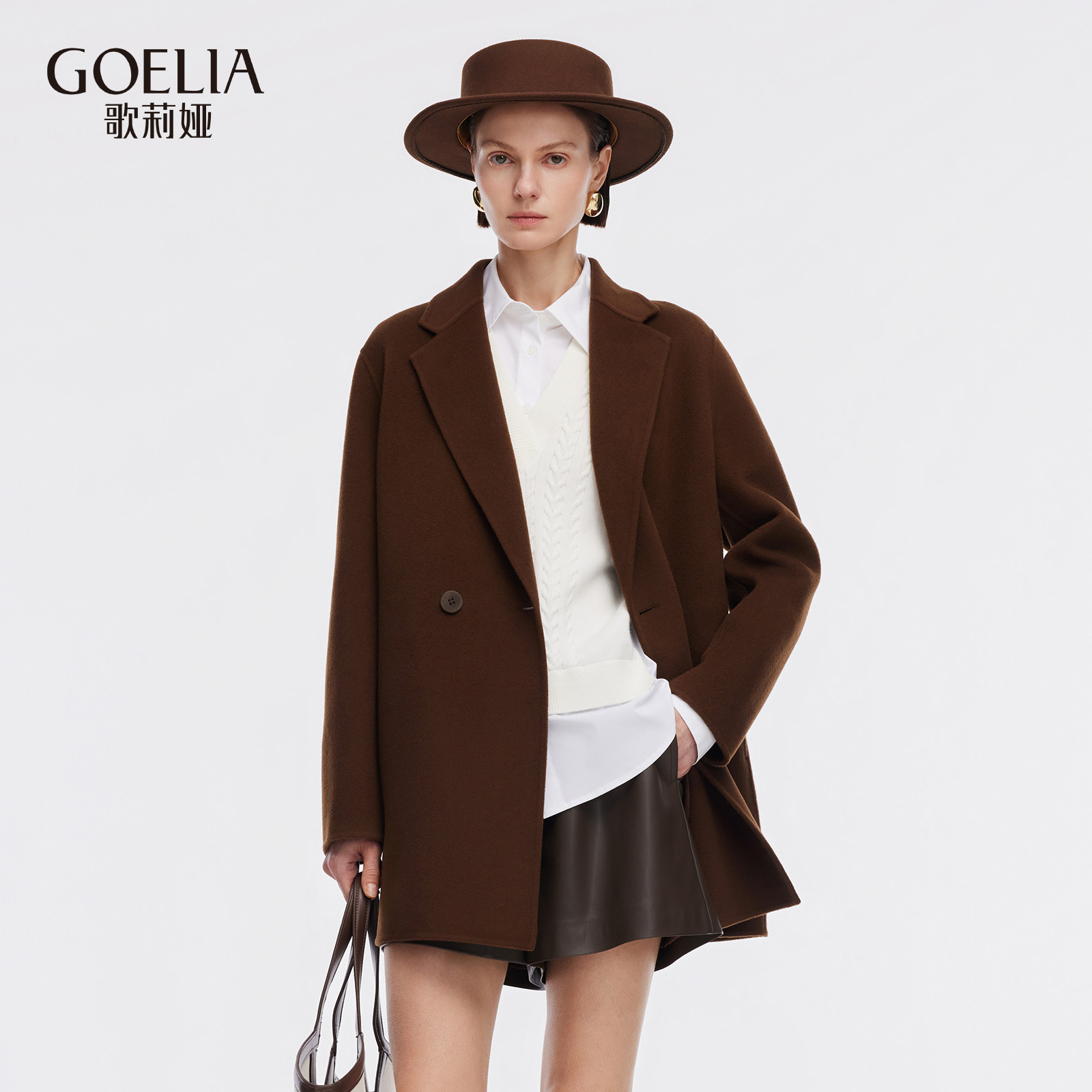 歌莉娅 冬季新品  中长款双面呢大衣  1ECC6N1S0