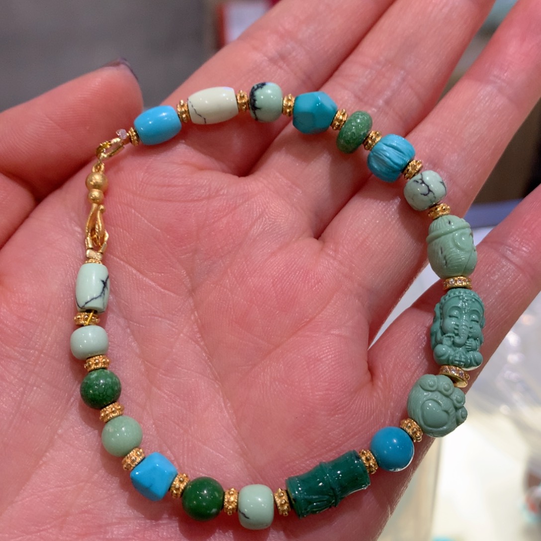 未镶嵌绿松石菜籽黄多宝手串
