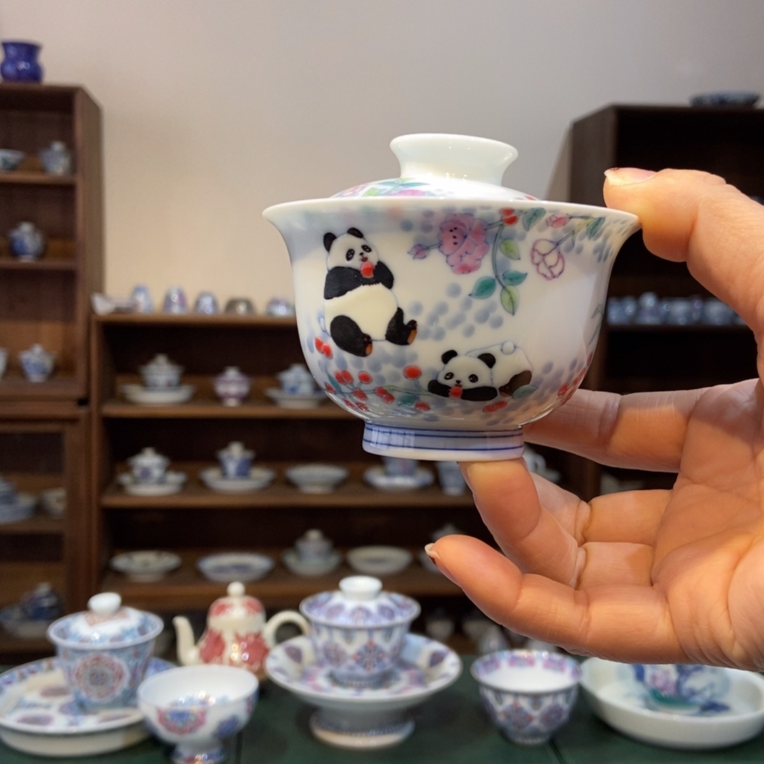 杯w冉月观隐熊猫盖碗