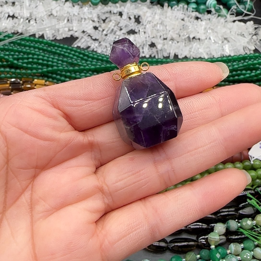 圆****玛瑙/玉髓合金珠宝半成品紫水晶香水瓶一个