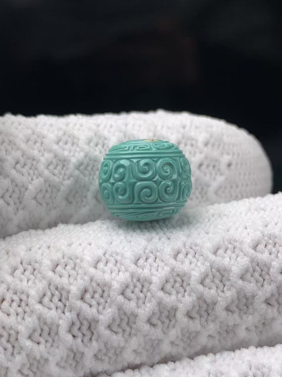 天然绿松石-老型回纹珠文玩手串配饰精工雕刻