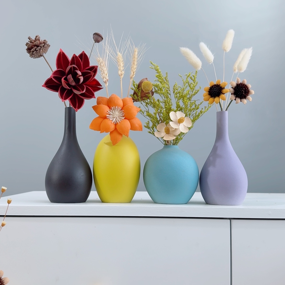 摆件陶瓷花瓶摆件含花总高约20-30cm