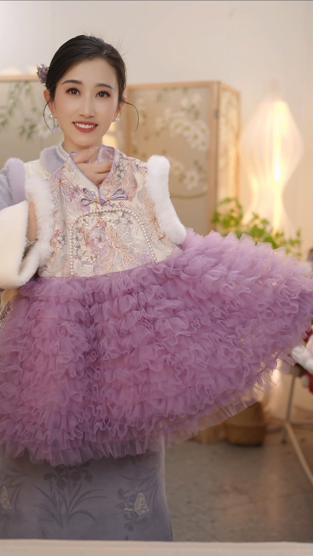 【紫萱】SC836女童冬季国风加绒不夹棉保暖新中式马甲旗袍裙拜年服