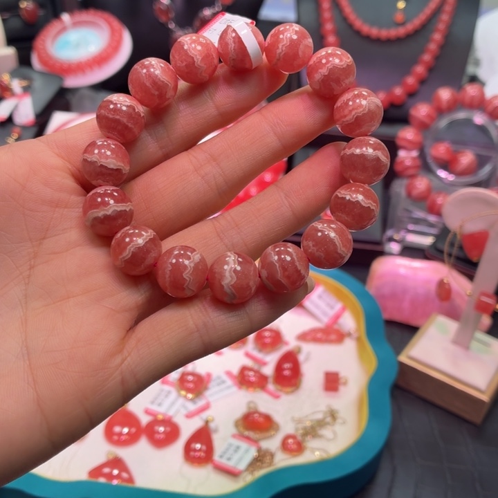 菱锰矿（红纹石）未镶嵌手绳