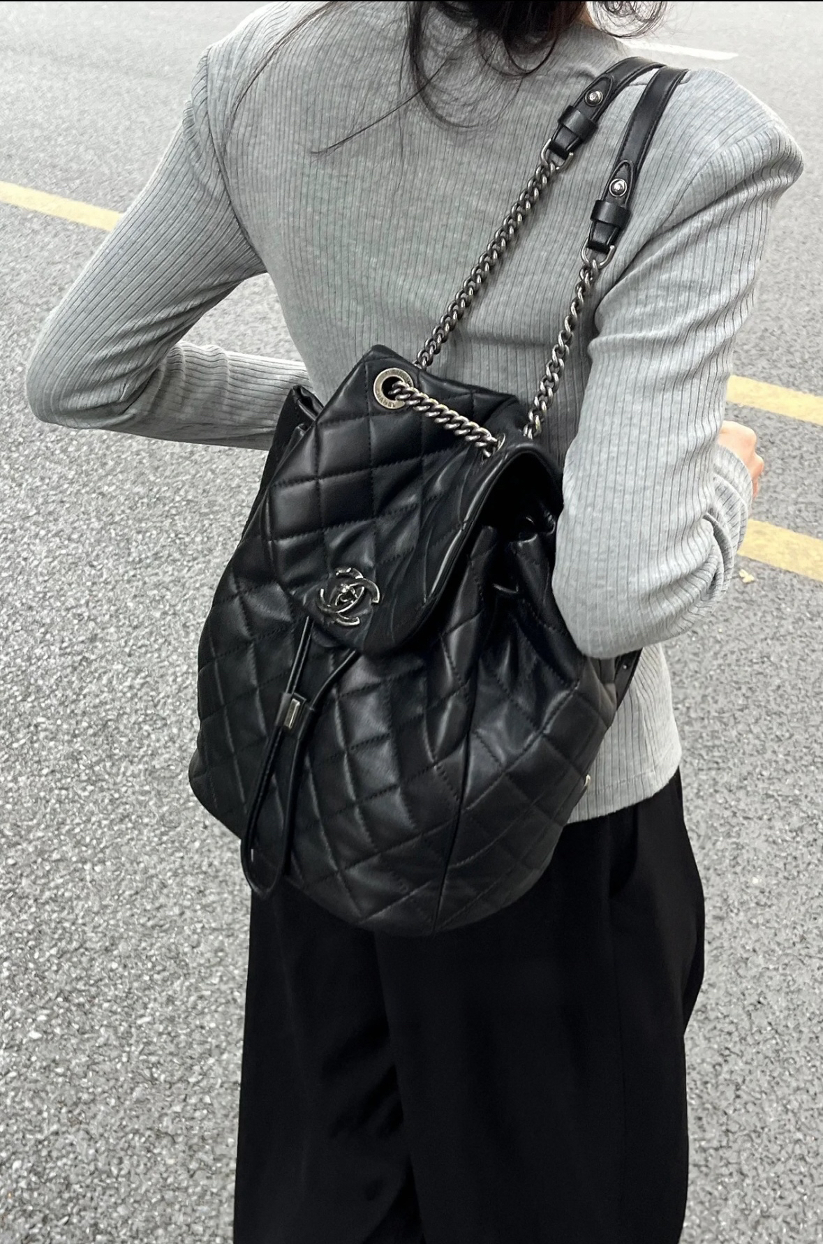 95新 Chanel/香奈儿 0432 黑银菱格纹daily双肩包17