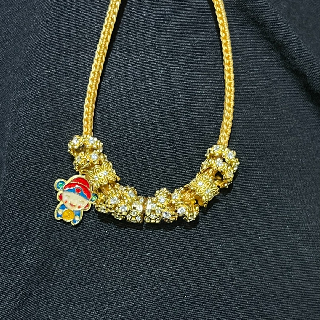 925银银制品 金色珐琅财神滴溜纯手工编织高货绳百搭男女通用