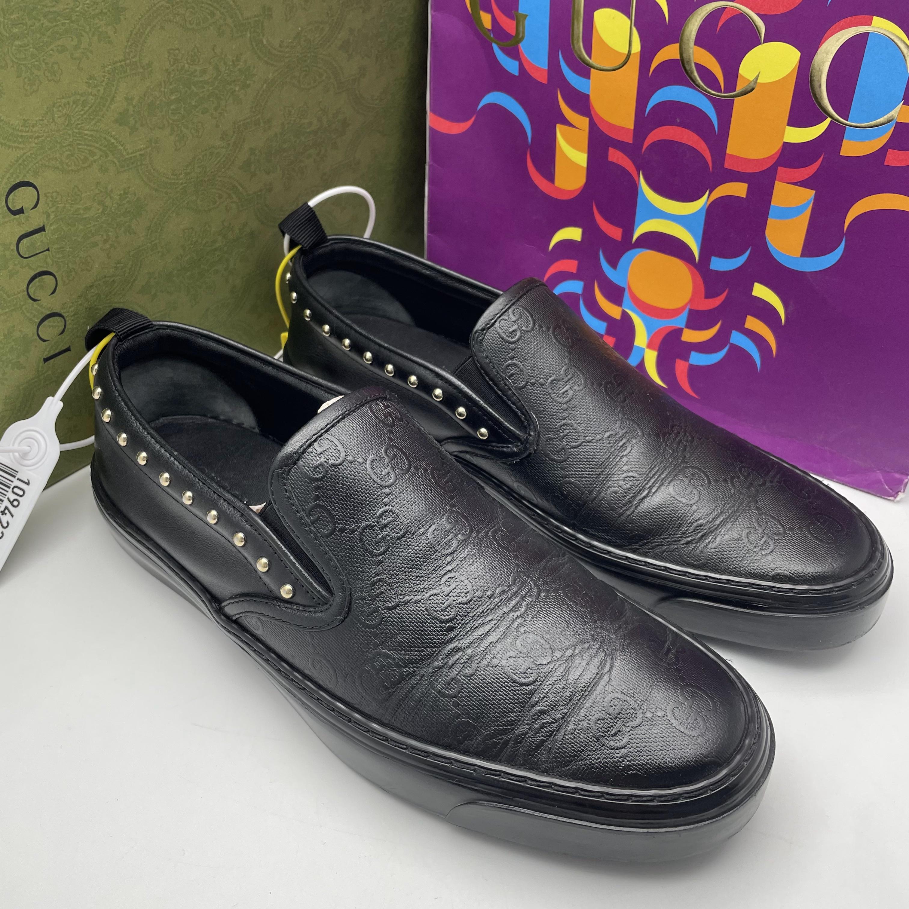 95新 GUCCI/古驰 41码/二手男士黑色简约双G时尚休闲一脚蹬