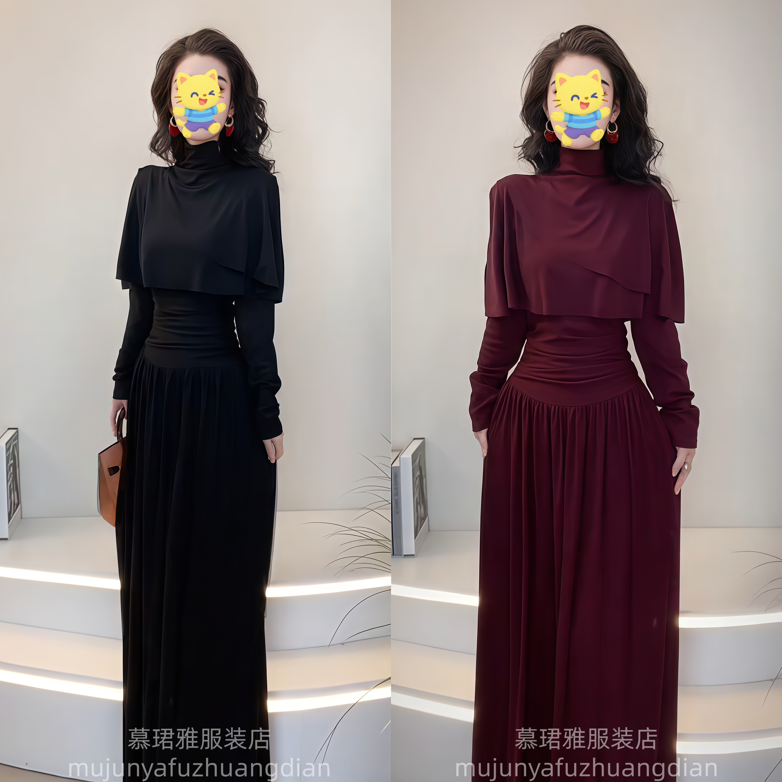 正版秋季时尚气质新款法式收腰显瘦连衣裙女2025长款高腰秋冬裙潮