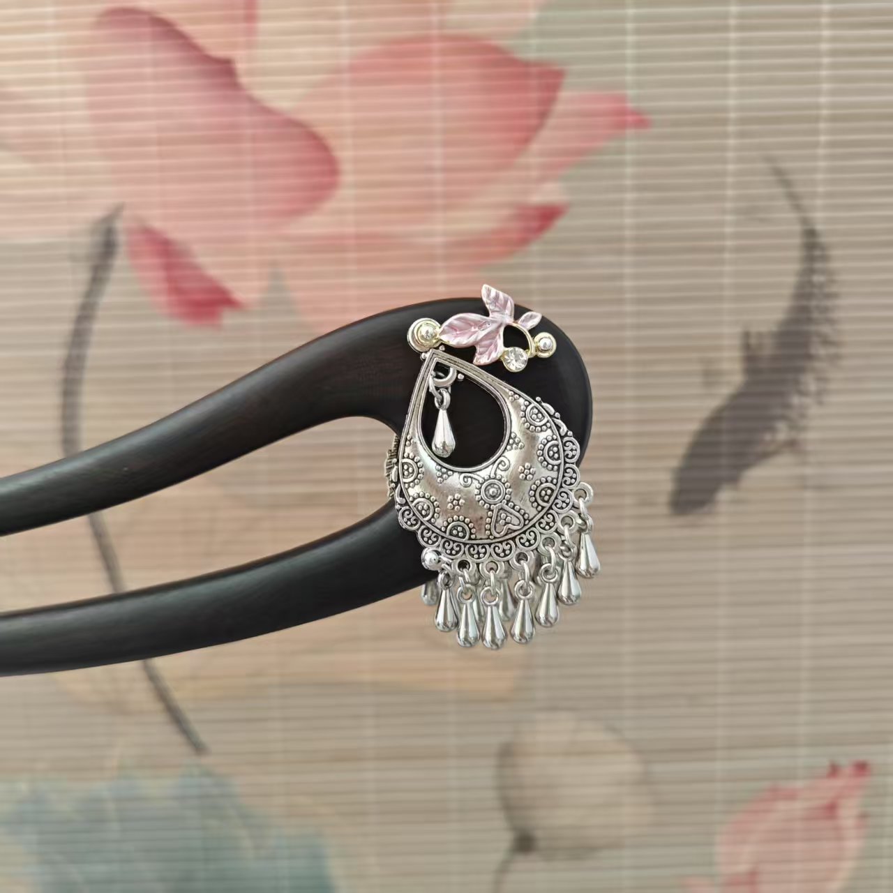 炑歌K11银色短流苏双钗15公分发簪手工头饰发饰中式国风簪子发簪