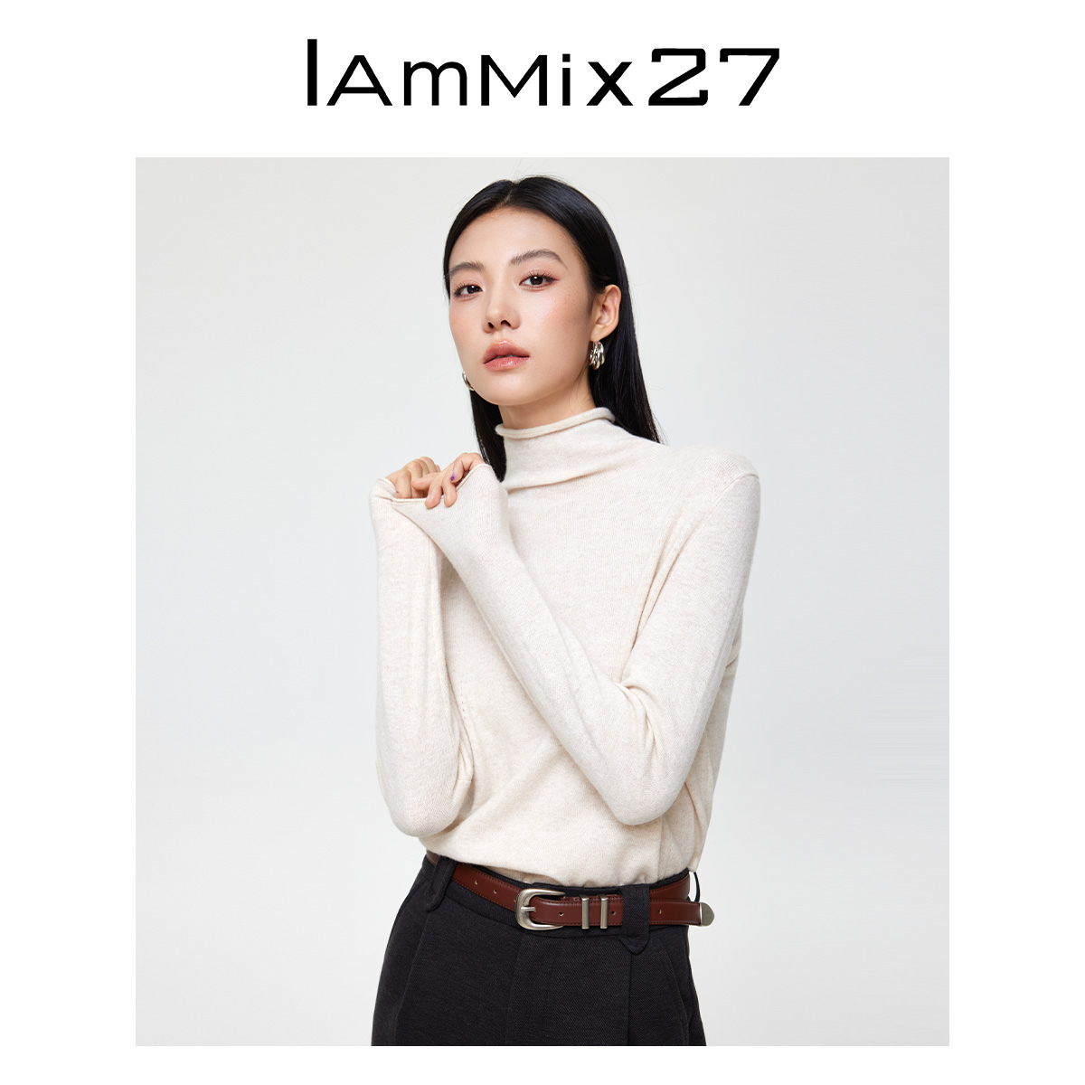 Iammix27秋冬高领套头修身内搭纯色打底衫M4D5366