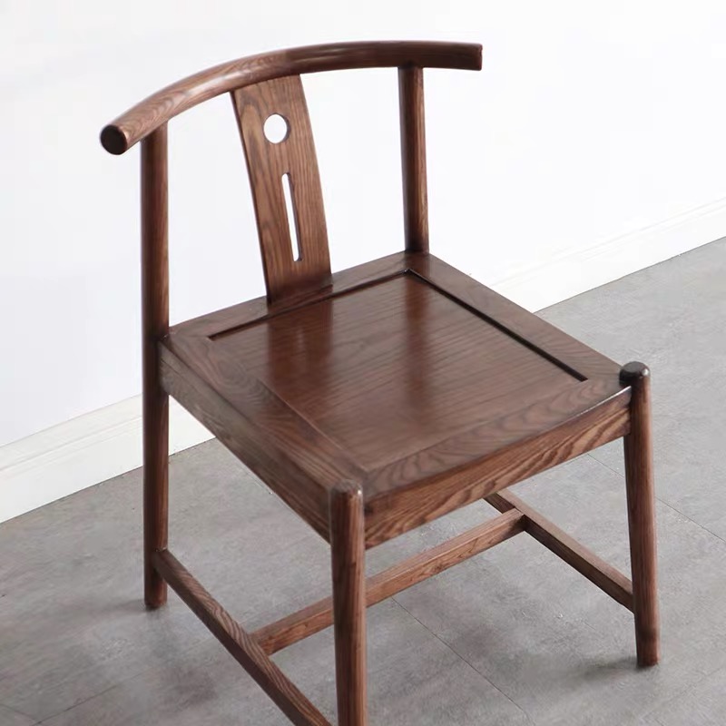 [月牙椅]新中式月牙椅北方榆木茶椅客椅餐椅小客椅榫卯结构家用椅