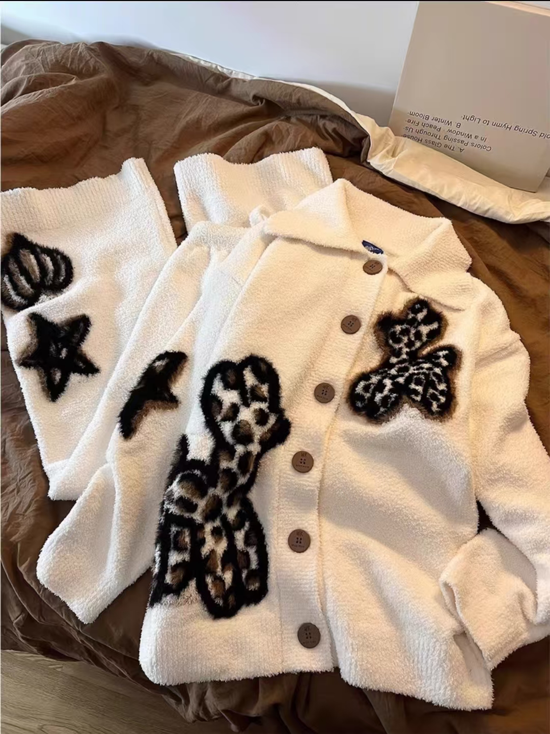 【绒睡衣-星星狗-白】半边绒柔软舒适可外穿家居日用套装