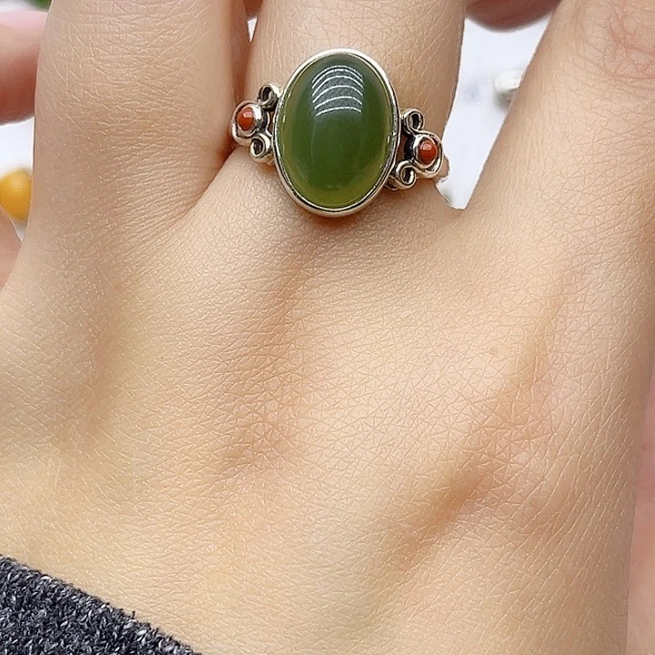 s925银 和田玉戒指