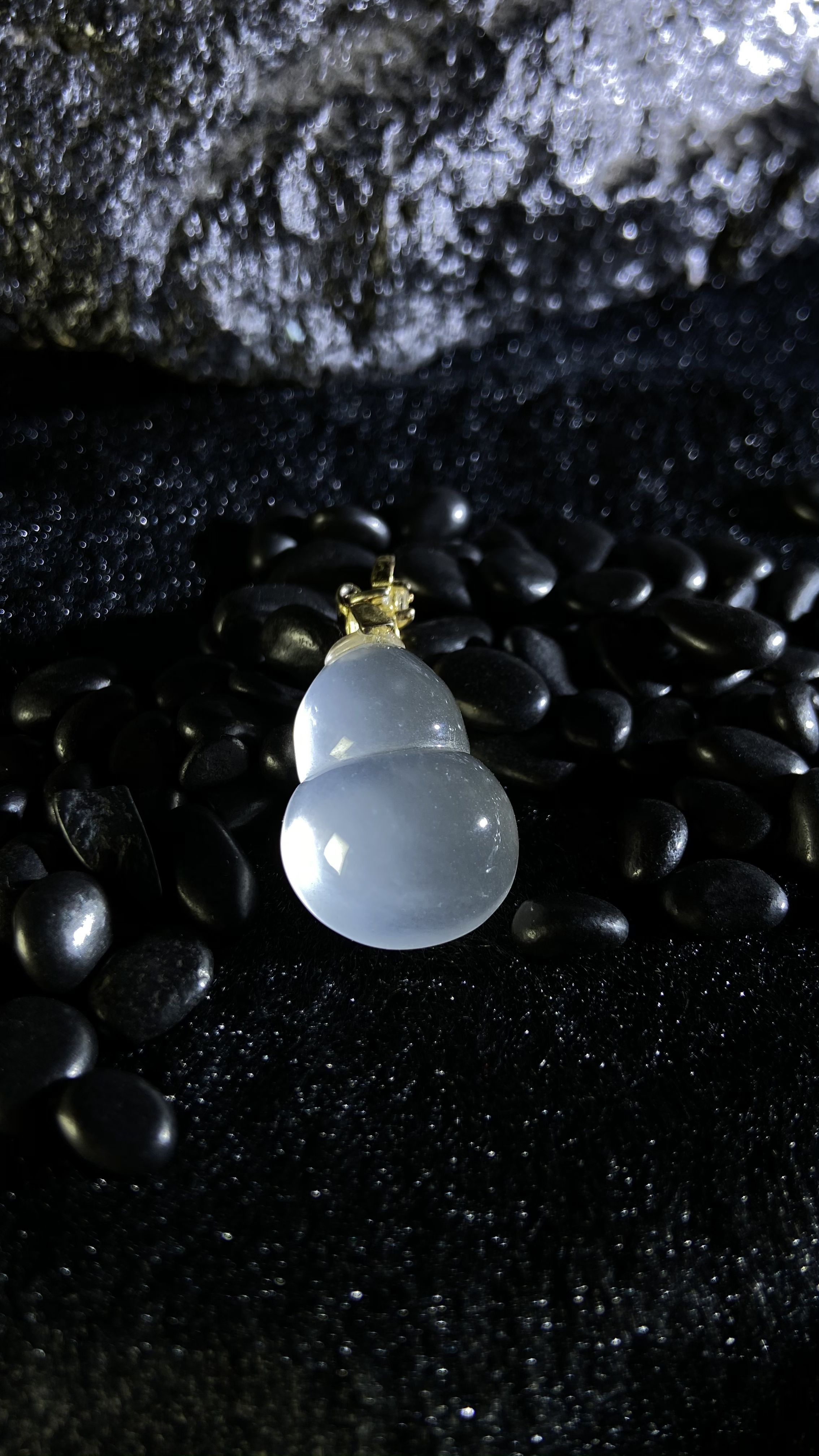 高冰起钢雪花棉葫芦吊坠 ，带证书，天然玉石，石英质玉