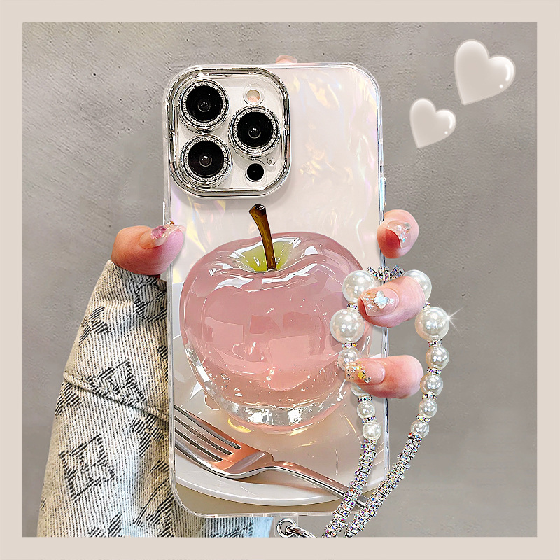 水晶苹果手链适用iphone16苹果15promax手机壳13高级感14轻奢12女