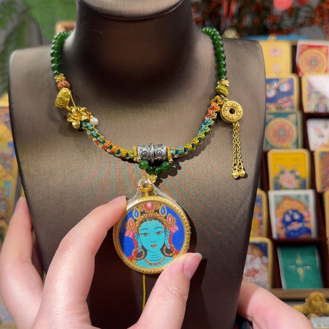 吊坠纯手绘绿度母唐卡 师姐请