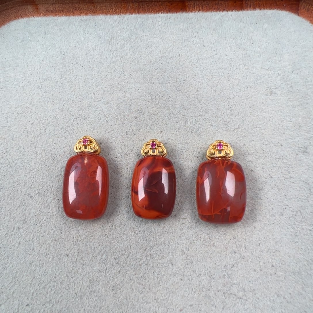 南红玛瑙银S925镶嵌（小无事牌吊坠15*11发一）