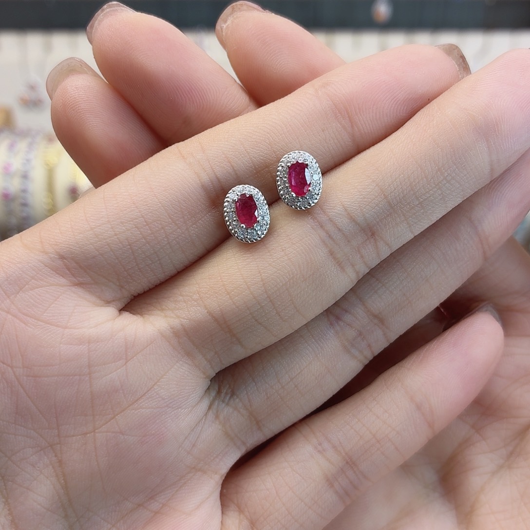 红宝石银S925镶嵌耳饰