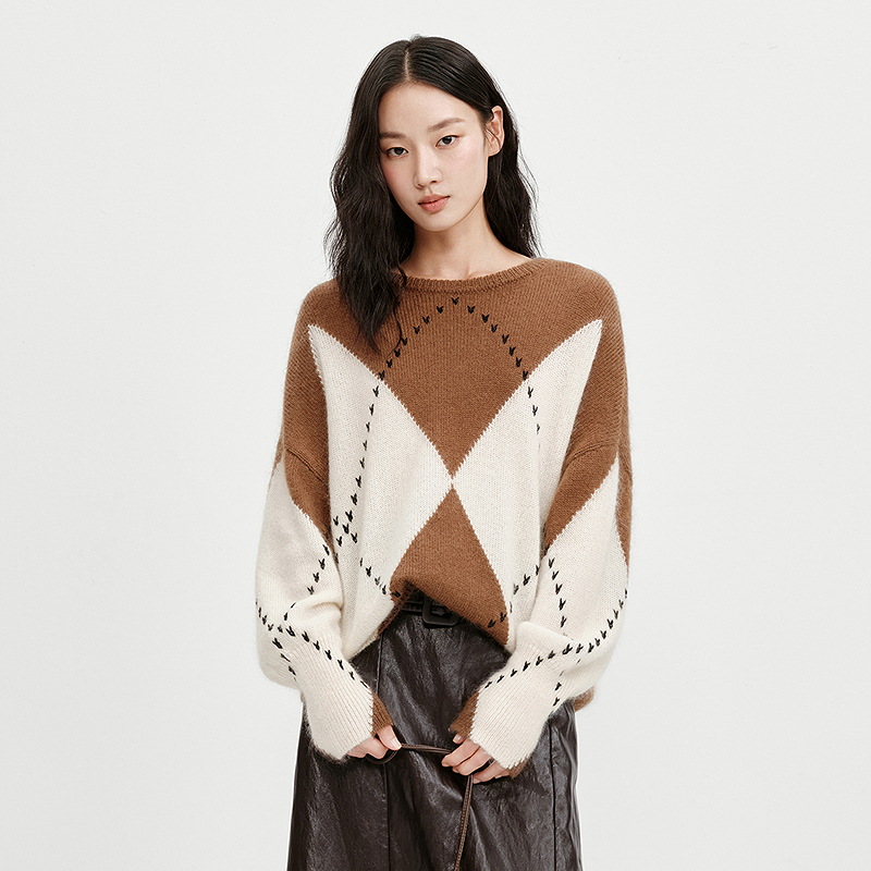 【时髦松弛】HPLY荷比俪冬女圆领马海毛混纺毛针织衫HMF42650460